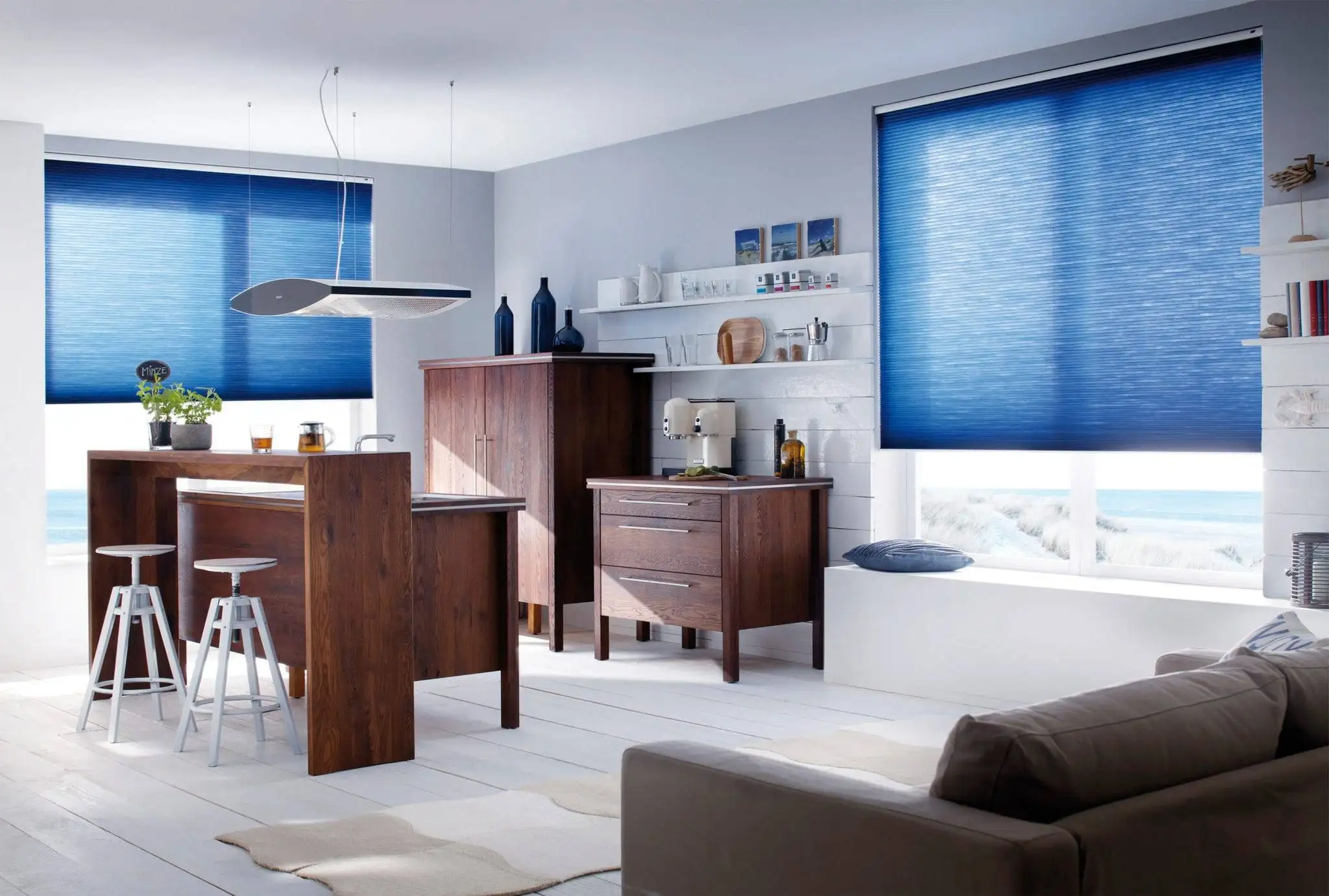 Honeycomb blinds fitted in a room