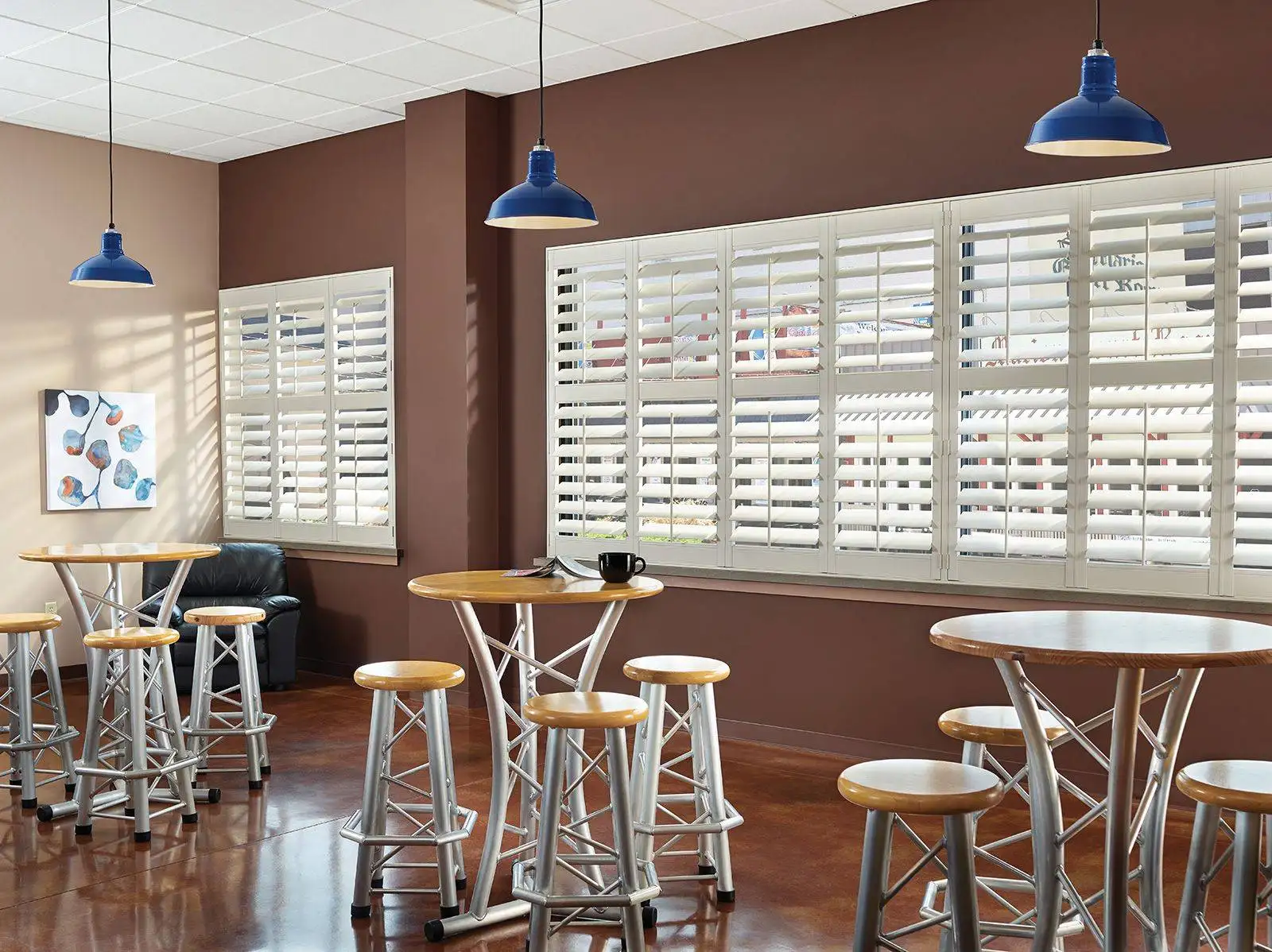 Shutters installed in a dining room