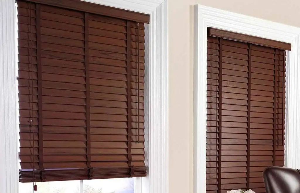 Wood Venetian blinds close-up detail